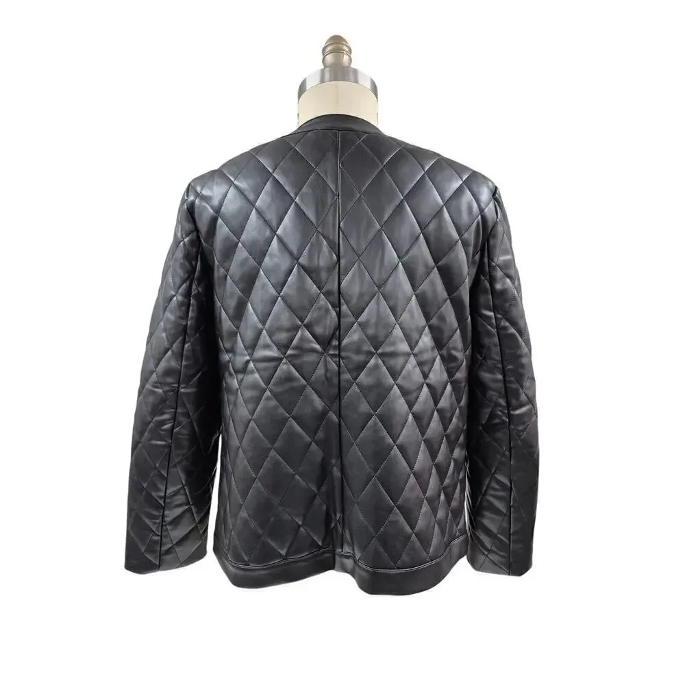 NWT Anne Klein Black Diamond Quilted Polyester Jacket Sz M NWT $209 Leather Like
